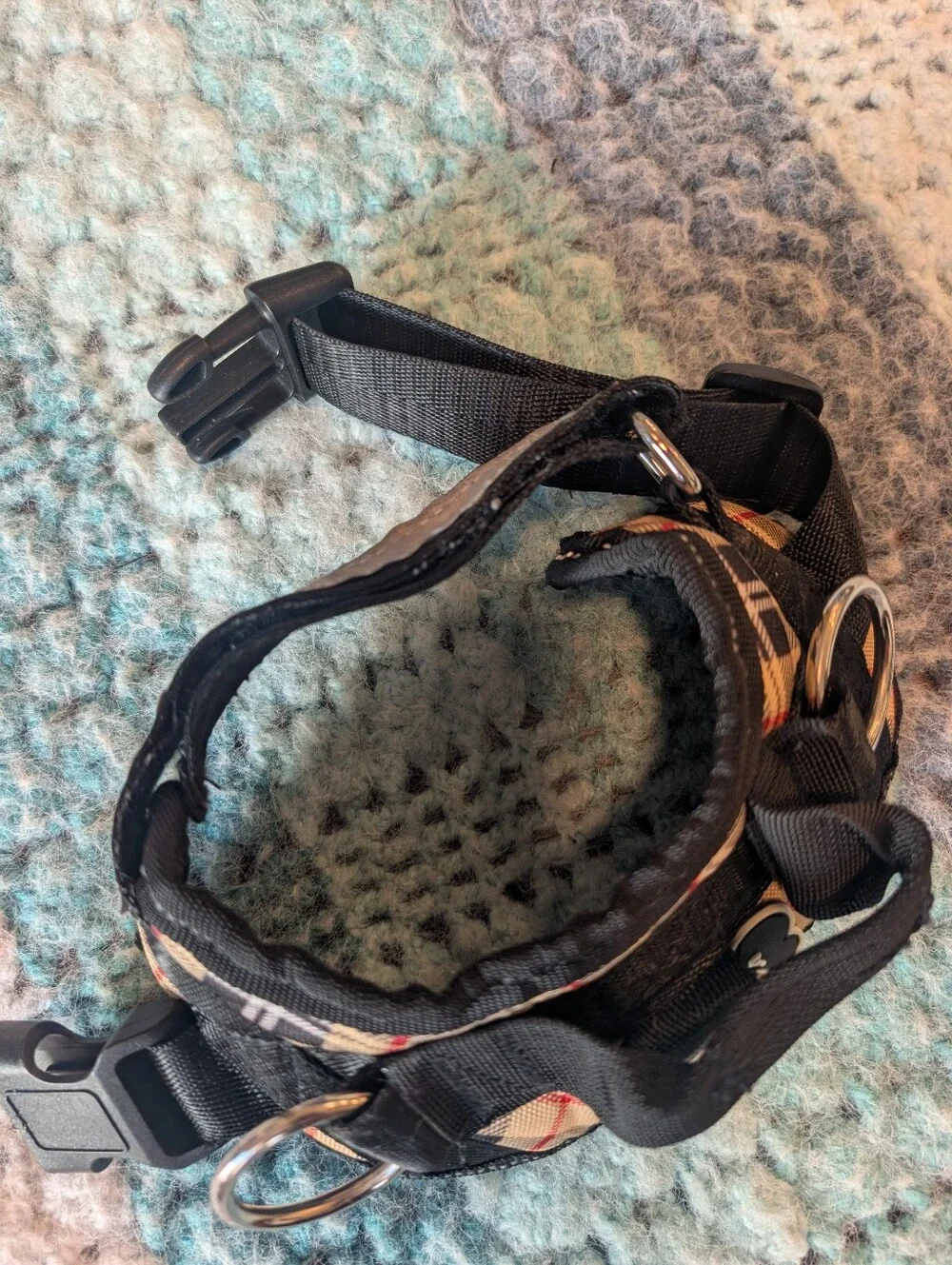 No Pull Dog Harness with Plaid Accent - Black size XS